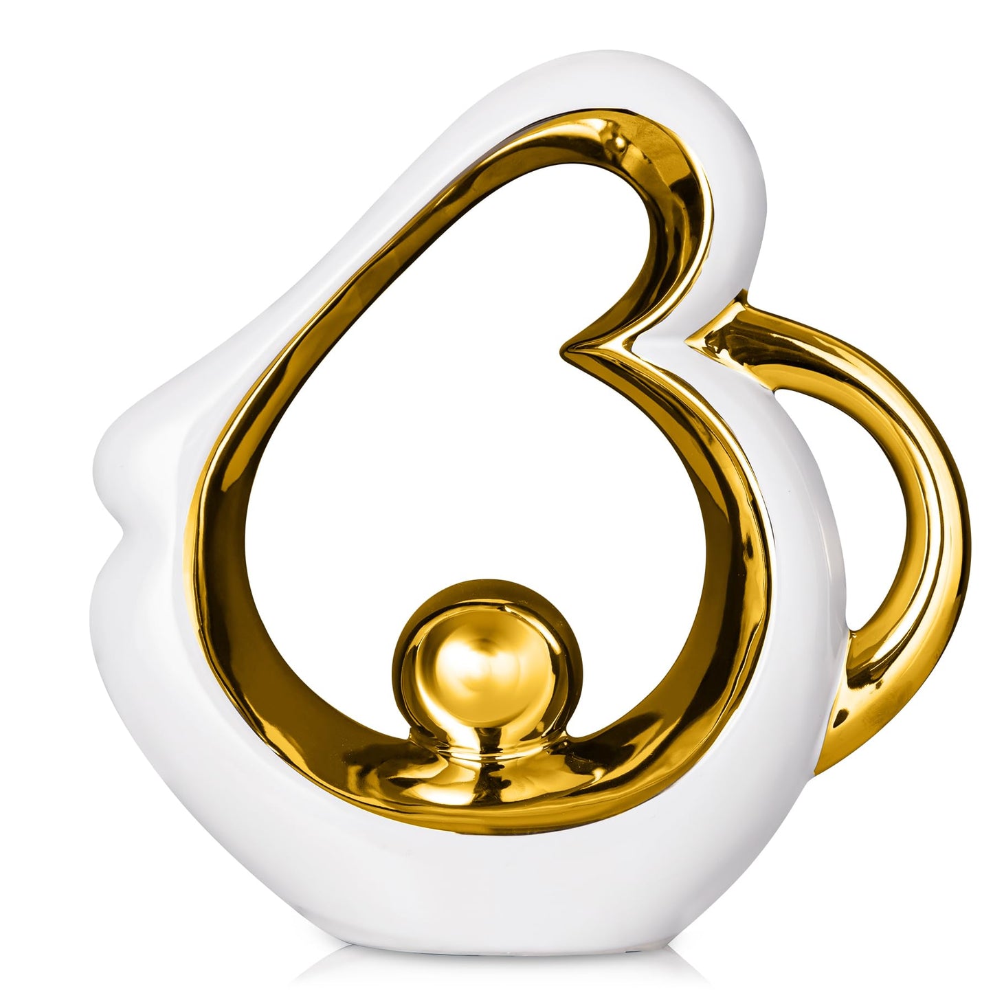 TZIZO Gold Sculpture Coffee Table Decor, Dining Room Table Centerpieces, Ceramic Statue Abstract Sculptures Home Decorations, Modern Art Heart Shape Mantle Decor for Living Room