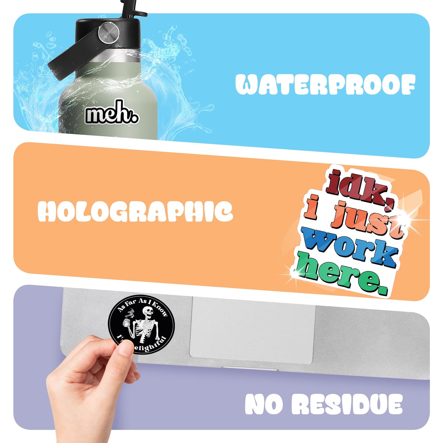 Hot Mess Xpress by Puraesla - 225PCS Funny Holographic Stickers for Adults, Waterproof Vinyl Pack Sarcastic Relatable Meme Decals for Laptop, Water Bottle, Phone, Kindle, Journal, Scrapbooking