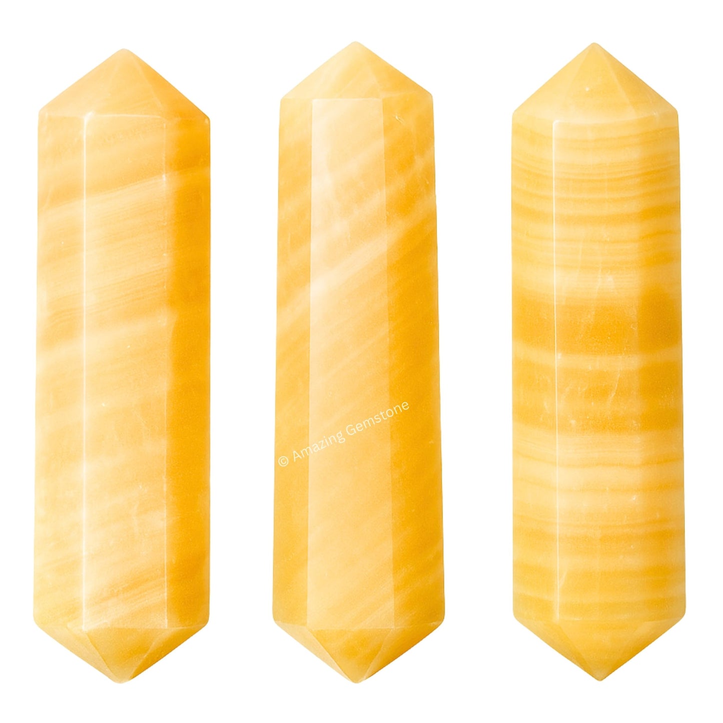 Amazing Gemstone Yellow Calcite Crystal Points Bulk Healing Crystals and Stones - Pack of 3 Double Terminated Healing Wand Point Bulk Crystals for Crafts, Crystal Grid, DIY - Premium Crystals