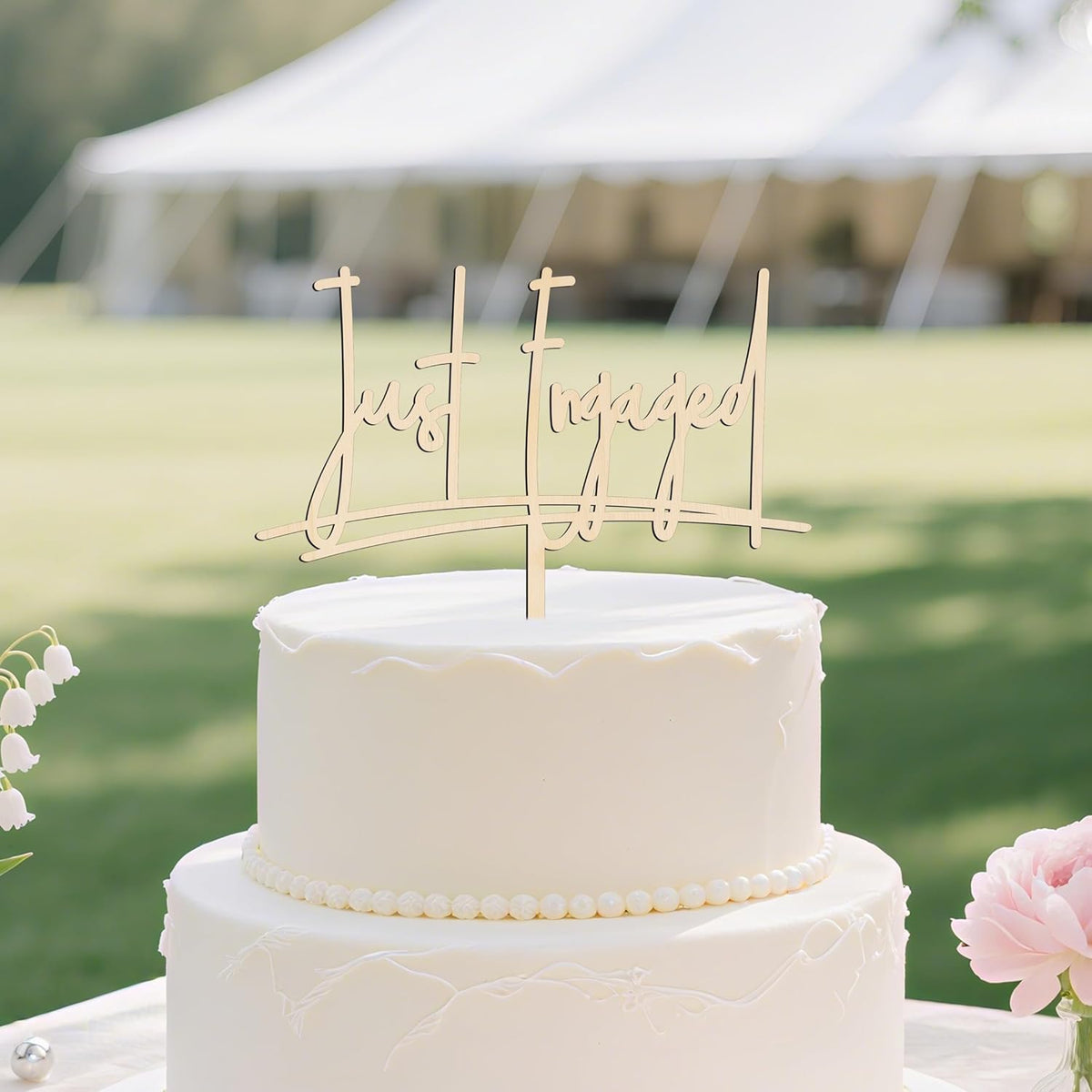 Just Engaged Wooden Cake Topper,Engagement party; bride's shower cake decoration