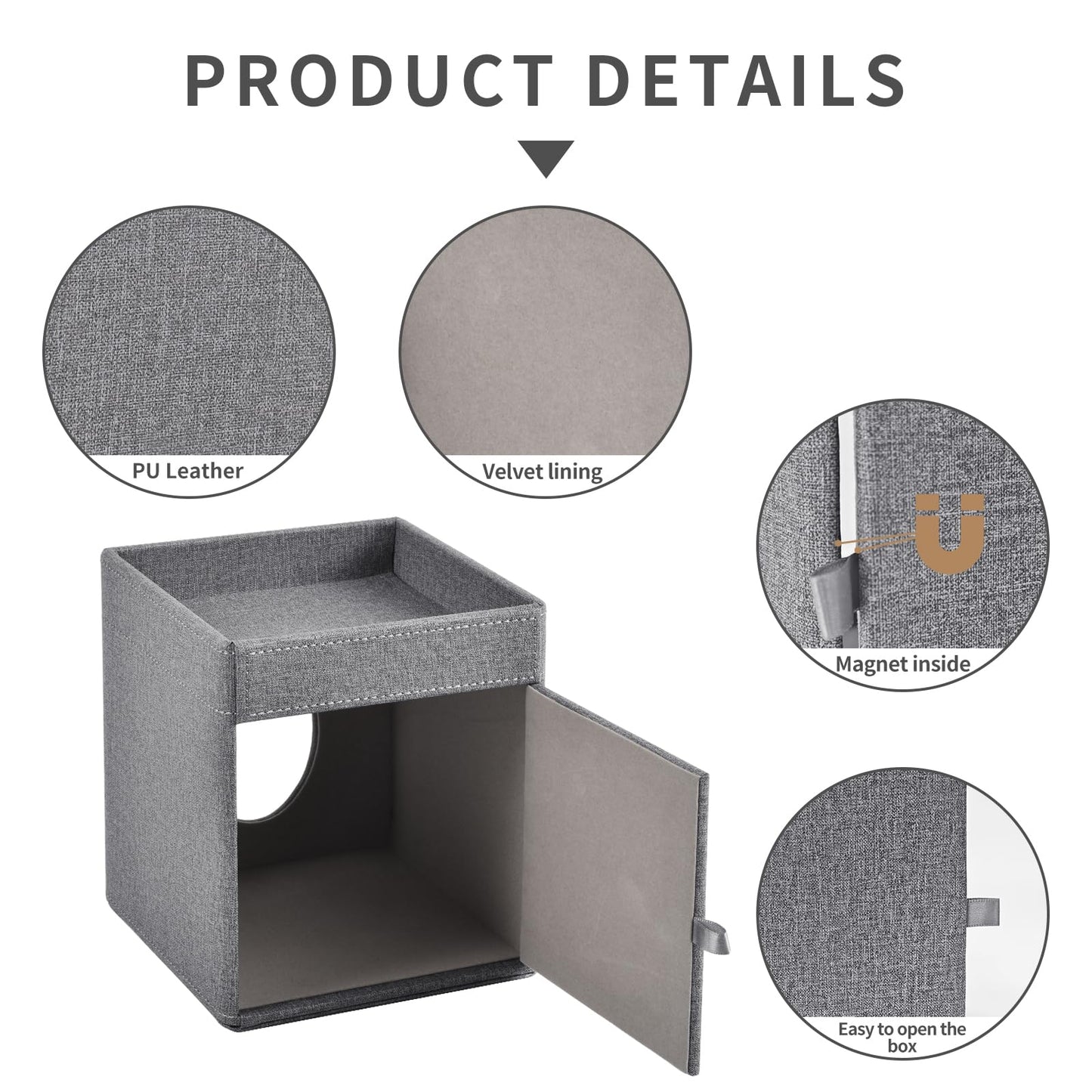 XNONE Tissue Box Cover with Storage Tray Square Tissue Box Holder PU Leather Facial Tissues Organizer Tray for Bathroom Vanity Bedroom Office Car,Stylish Napkin Caddy Decorative Organizer (Grey)