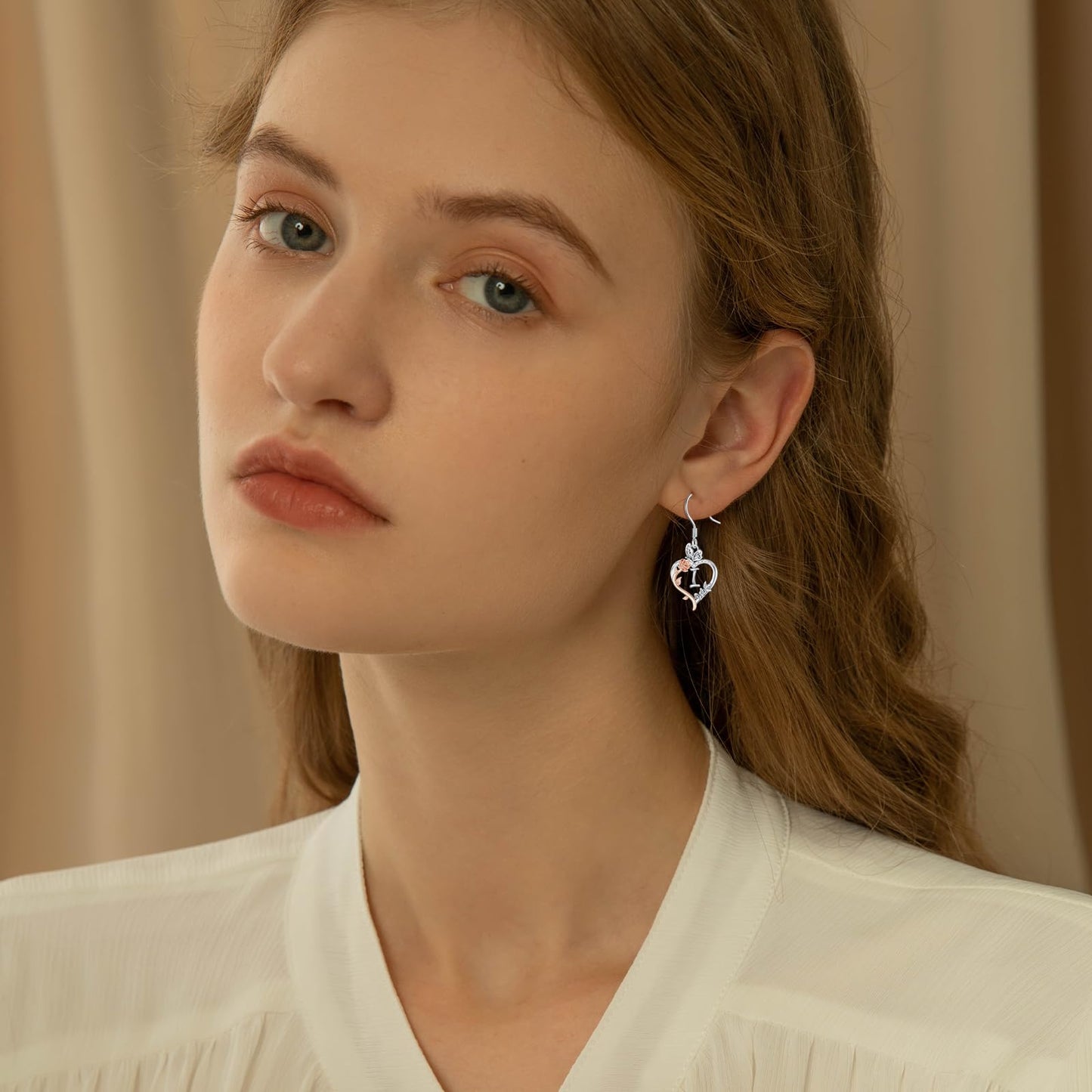TOUPOP Rose Heart Initial Earrings Sterling Silver Butterfly Earring Initial I Letter Drop Dangle Earrings Jewelry Anniversary Birthday Mothers Day Gifts for Women Mom Wife Girlfriend Her