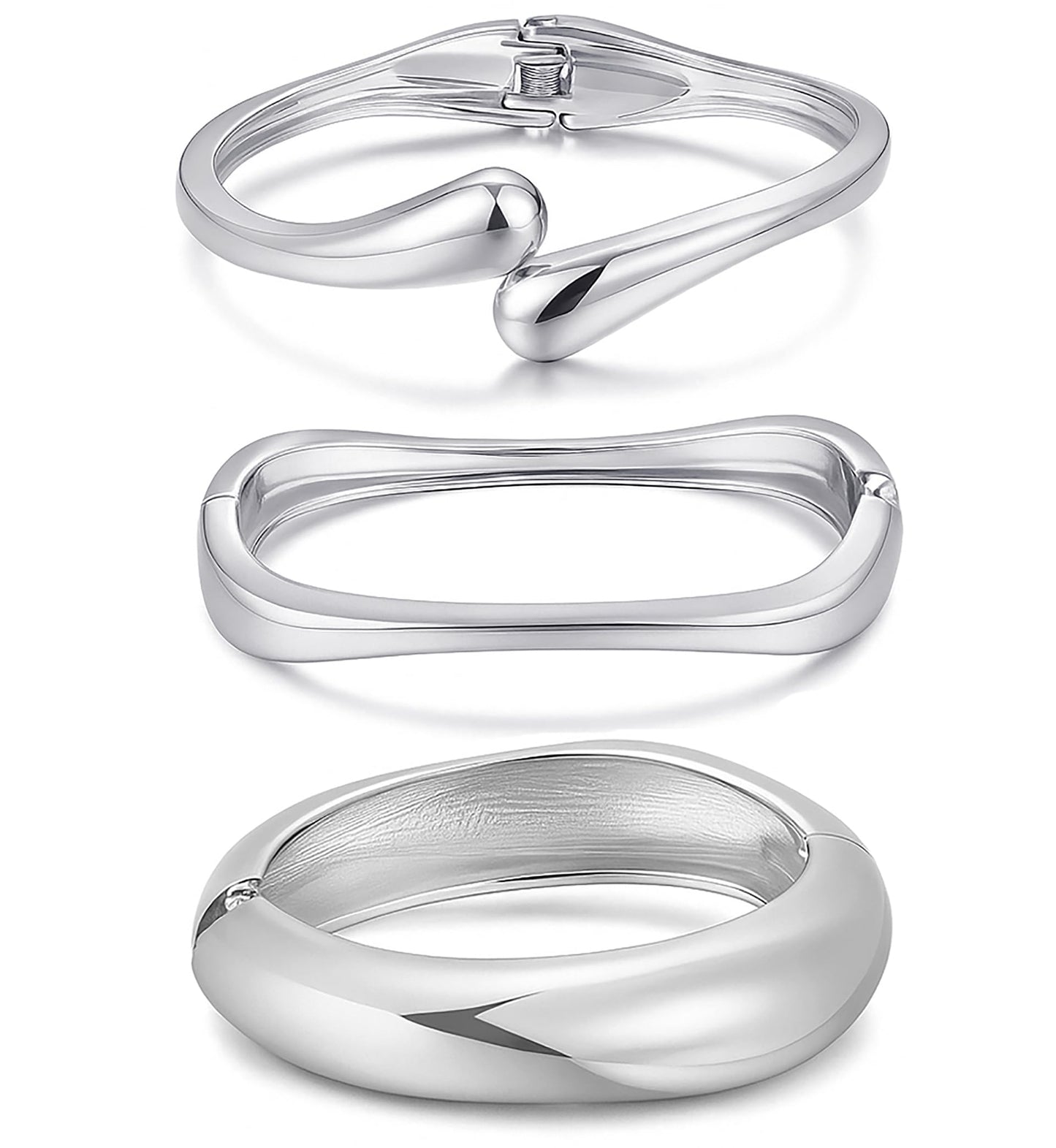 Chunky Silver Bangle Bracelets for Women, Dainty 14k Silver Plated Big Statement Bangles Set, Trendy Cuff Bracelet Stack Fashion Gift Ideas