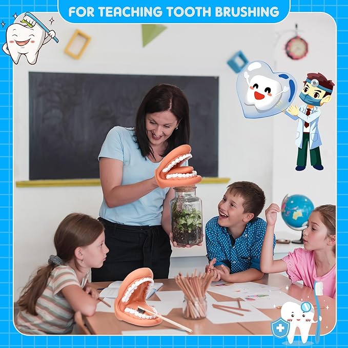 Patelai 1 Pcs Mouth Puppet with Tongue Teeth Hand Puppet Dental Mouth Model with 1 Pcs Toothbrush for Boys Girls Educational Tools Speech Therapy