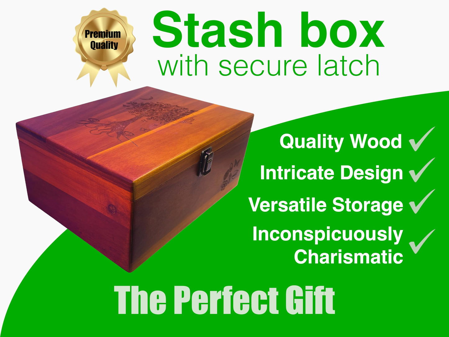 Active Lotus Tree of Life Large Premium Wood Keepsake Box with Hinged Lid and Metal Latch Storage Boxes with Lid Engraved Tree Design Gift Box Treasure StashBox
