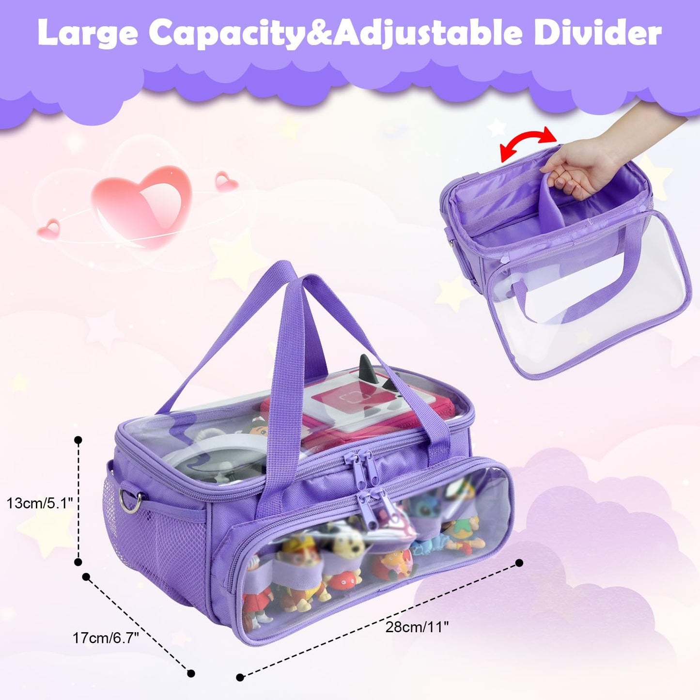 Demao Carrying Case for Tonie 2 &1 in Purple | All-in-One Portable Storage Box | Holds 20+ Figures for Tonies, Shockproof Travel Organizer | PVC Visual Cover-Plays Audio Figurines On-The-Go