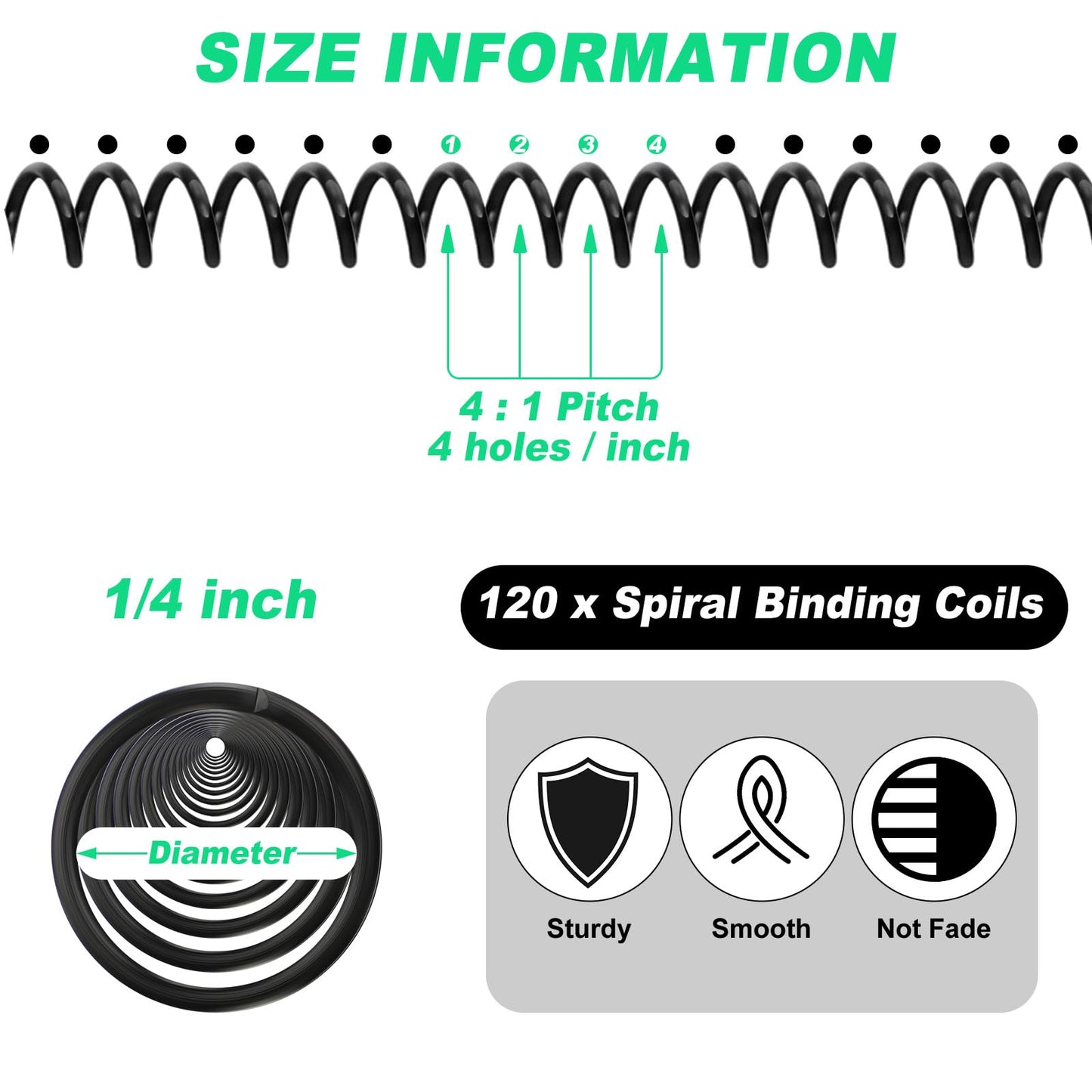 Leinuosen 120 Pack Plastic Spiral Binding Coils Kit Spirals Multi Size Coils for Binding Binder Combs Spines(1/4 Inch,Black)