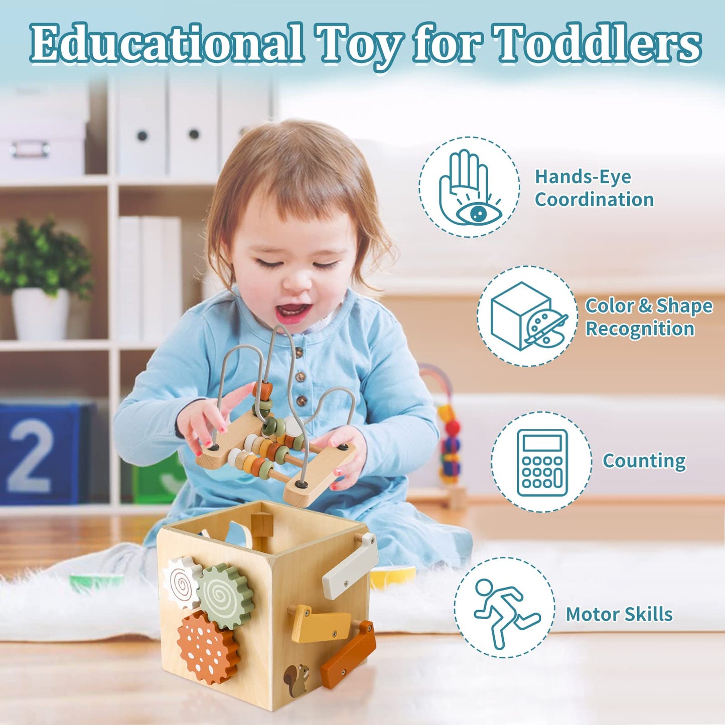 Smartwo Wooden Montessori Toys Set & Activity Busy Cube for Toddlers 1-3