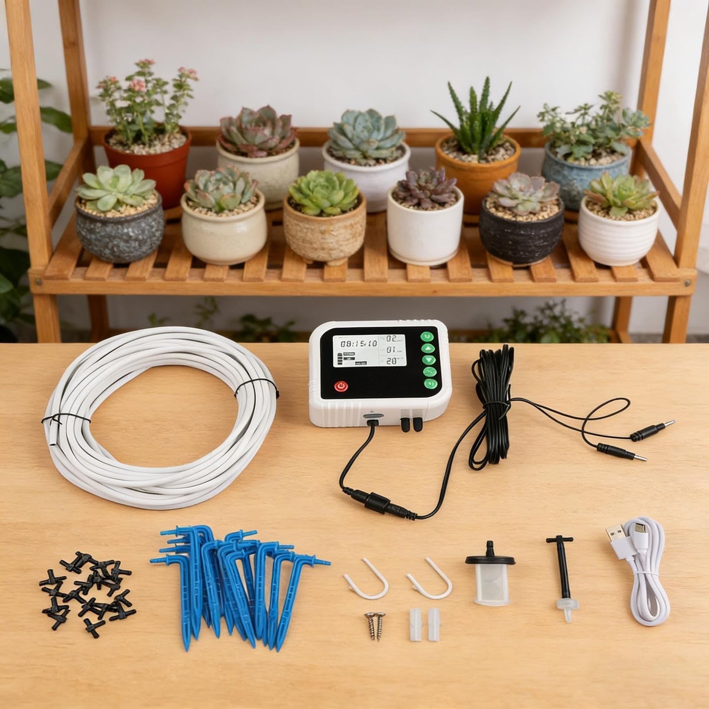 FABULETTA Automated Plant Watering System Drip Irrigation Kit for 15 Pots Customizable Timers Dual Modes Indoor Outdoor Use Adjustable Duration DIY Setup White Black
