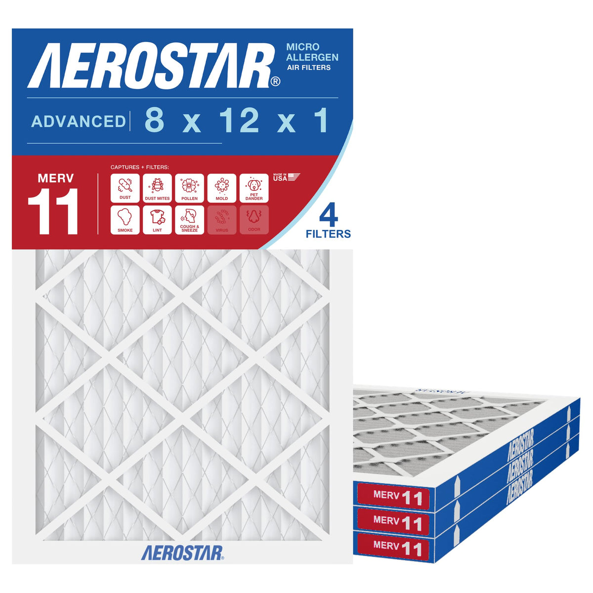 Air Filter 8x12x1 MERV 11 AC Filter (4 Count)