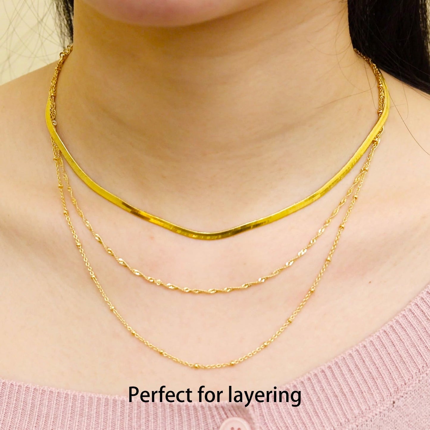 MAIKERDER 14K Gold Plated Thin Satellite Chain Necklace for Women Minimalist Dainty Simple Gold Beaded Necklaces Non Tarnish 18 Inches