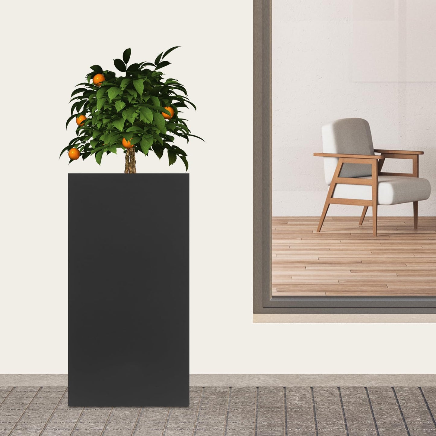 Titunjian Metal Planter Box Rectangular Planter Outdoor Planter Box with Drainage Hole Flower Box Span Divider Large Plant Pot for Balcony Patio Yard Garden (Black, 16 x 16 x 30 Inch)