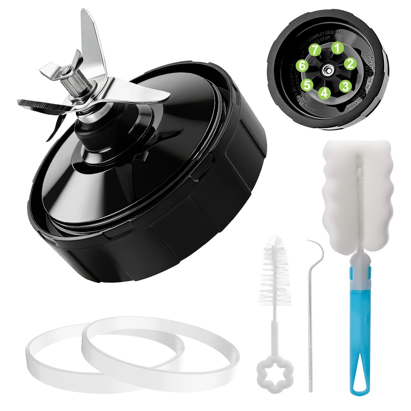 7 Fins Blender Blade Replacement Parts for Ninja Compatible with Ninja BN401 BN701 BN751 BN801 BL480-30 BL642-30 BL682 BL687 NN102 BL2012 Extractor Blade Assembly,with Hook, Brush, Rubber Gasket