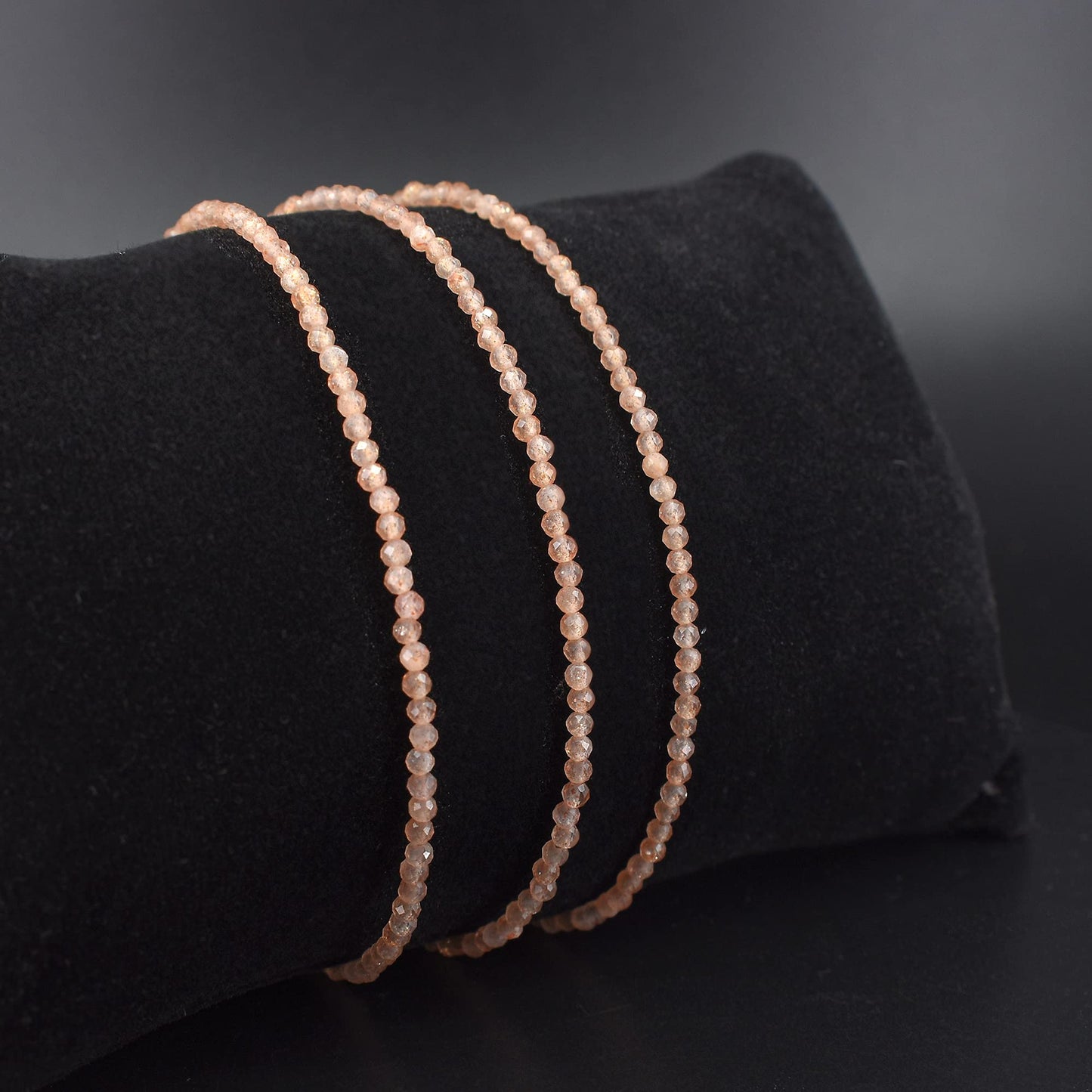 Gempires Handmade Sunstone Gemstone Beaded Bracelet for Women | 2.4–2.5 mm Faceted Natural Stone | Adjustable 7+1 Inch Silver Plated Chain | Dainty Minimalist Stacking Jewelry | Orange Sparkle Stone Gift