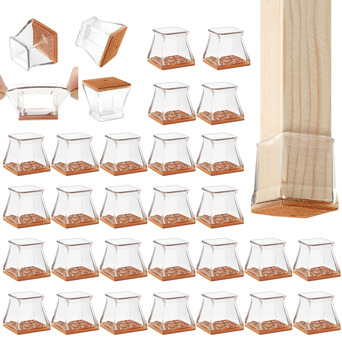 36 Pack Square Chair Leg Floor Protectors for Hardwood Floors (36 Count)