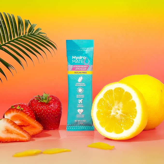 Electrolyte Powder Sugar-Free Hydration Packets Strawberry Lemonade HydroMATE 30 Sticks