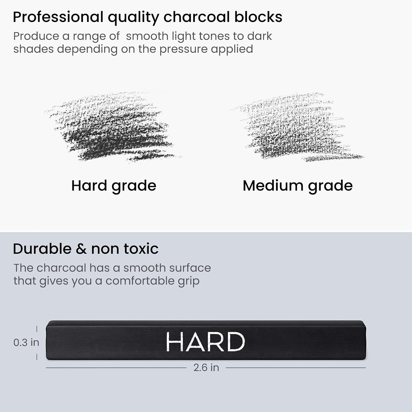 ARTEZA Compressed Charcoal Sticks Set of 16 – Medium and Hard Drawing Crayons for Sketching, Shading, Line Work in Charcoal Art and Figure Drawing