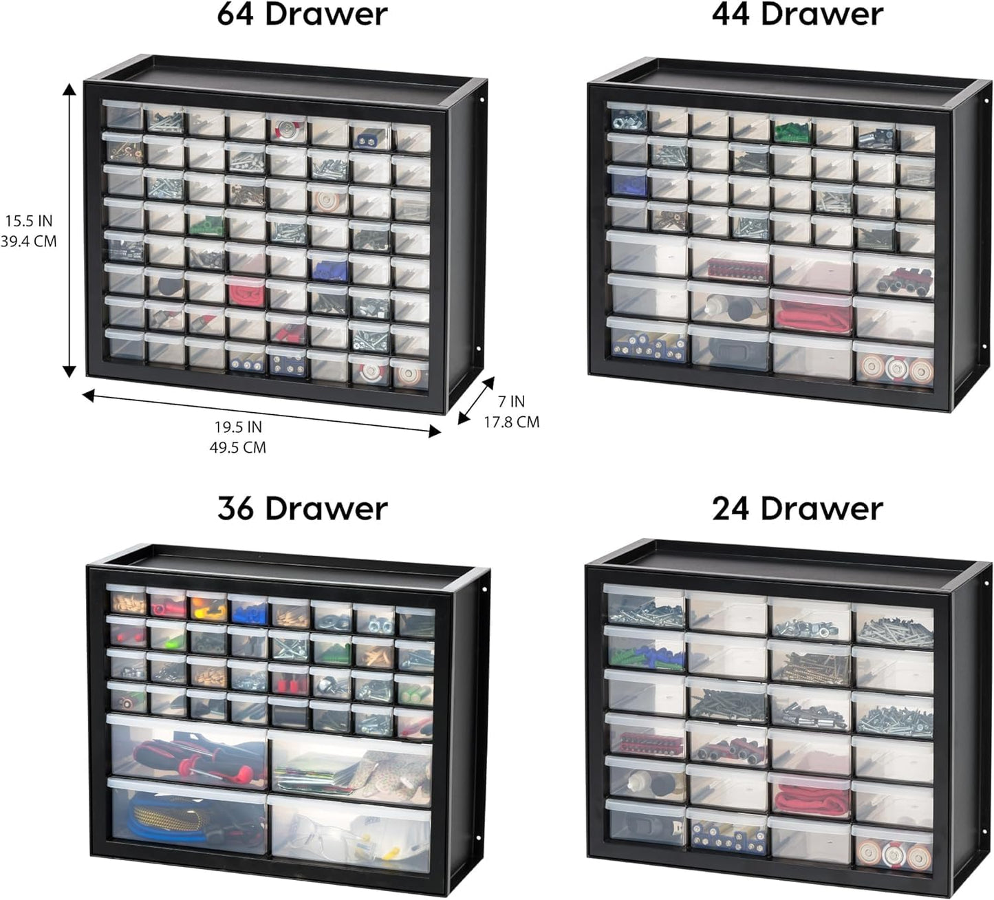 IRIS USA Small Parts Storage, Made in USA, Cabinet, 44-Drawer Organizer for Screws, Nuts, Bolts, Electronics, Hardware, Beads, Crafts, Building Bricks, Stackable Garage Storage – Black