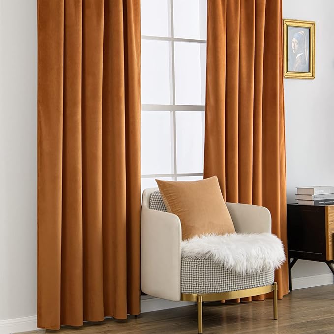MIULEE Velvet Curtains 84 inches 2 Panels - Luxury Blackout Curtains for Bedroom Living Room Thermal Insulated Super Soft Window Drapes Rod Pocket & Back Tab, Gold Brown, W52 x L84 inches