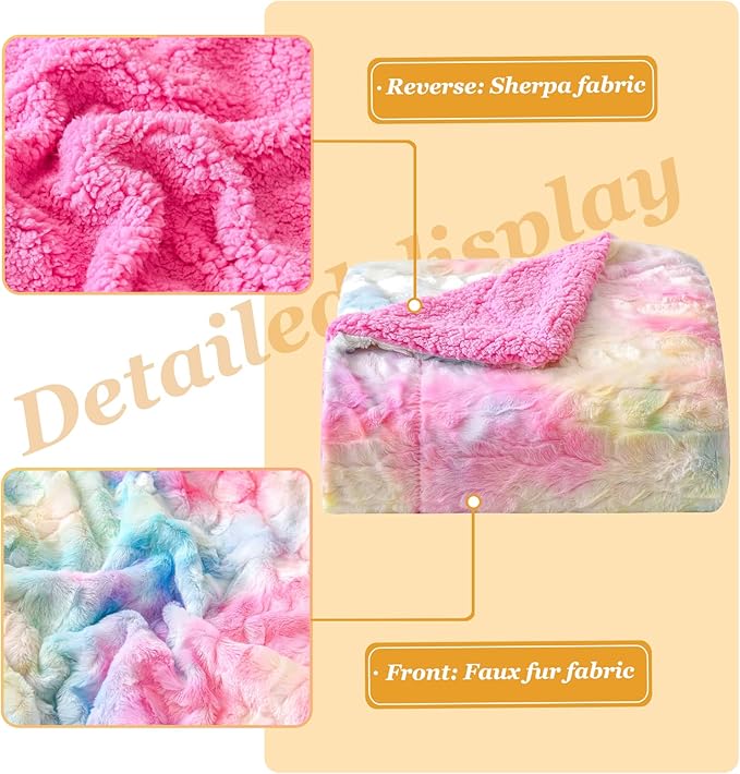 NEWCOSPLAY Super Soft Faux Fur Throw Blanket for Couch Light Rainbow Sherpa Fuzzy Plush Warm Blanket for Sofa Bed (Light Rainbow, Throw(40"x50"))