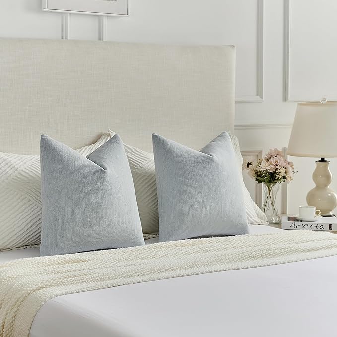 FUTEI Dusty Blue Chenille Decorative Throw Pillow Covers 12x20 Inch Set of 2,Soft Cozy Faux Linen Textured Lumbar Pillow Cases,Farmhouse Home Decor for Couch Living Room