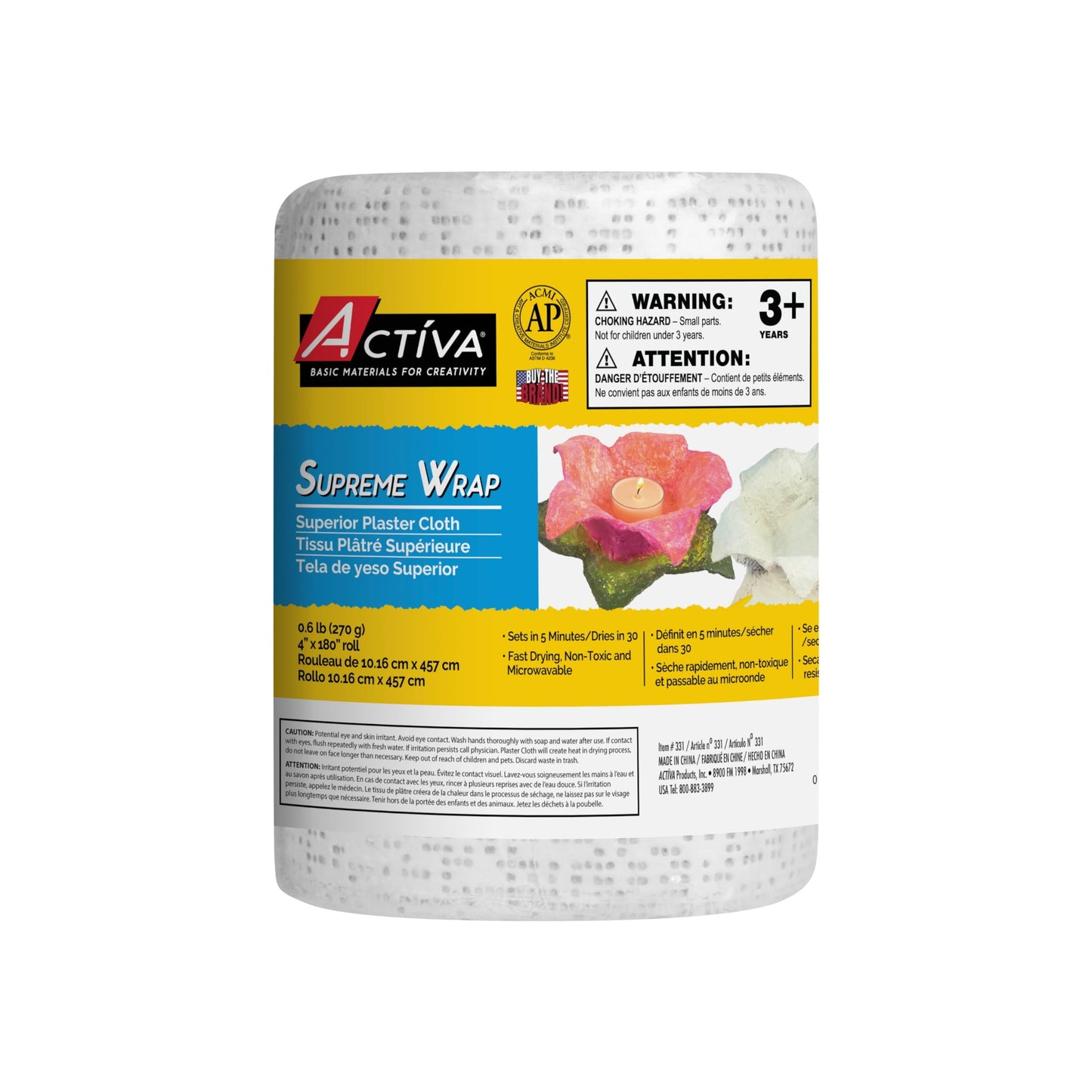 ACTIVA Supreme Wrap – The Premium Plaster Cloth for Art and Craft Modeling, Casting and Sculpture - 4" x 15' 1 Roll