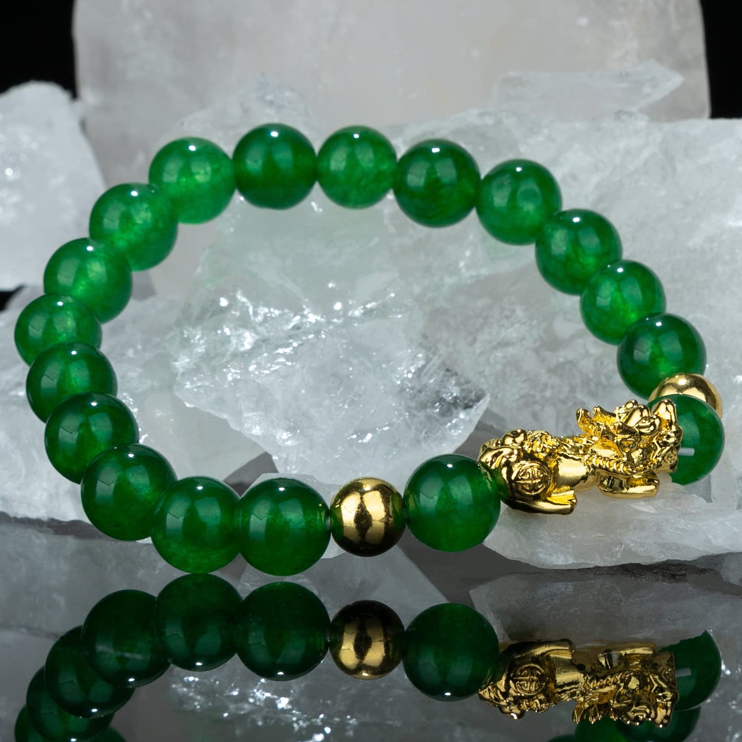 ZenBless Fengshui Porsperity Jade Bracelet Lucky Charm Feng Shui Black Obsidian Wealth Bracelet Gift for Men Women with Gold Plated Pi Xiu Pi Yao Attract Wealth Good Luck(Green)