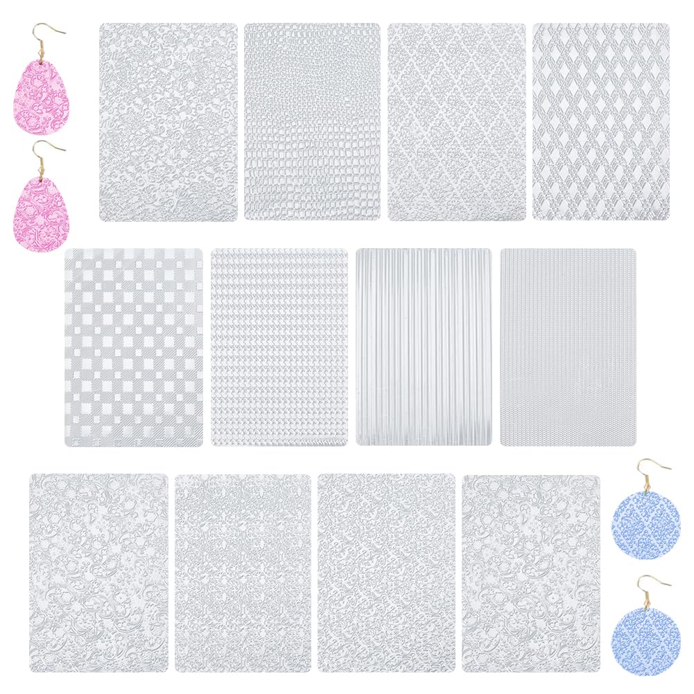 HOBBIESAY 12Pcs Boho Polymer Clay Texture Sheets 7x10 Inch Embossing Mats DIY Tools for Adult Pottery Earrings Jewelry Crafting