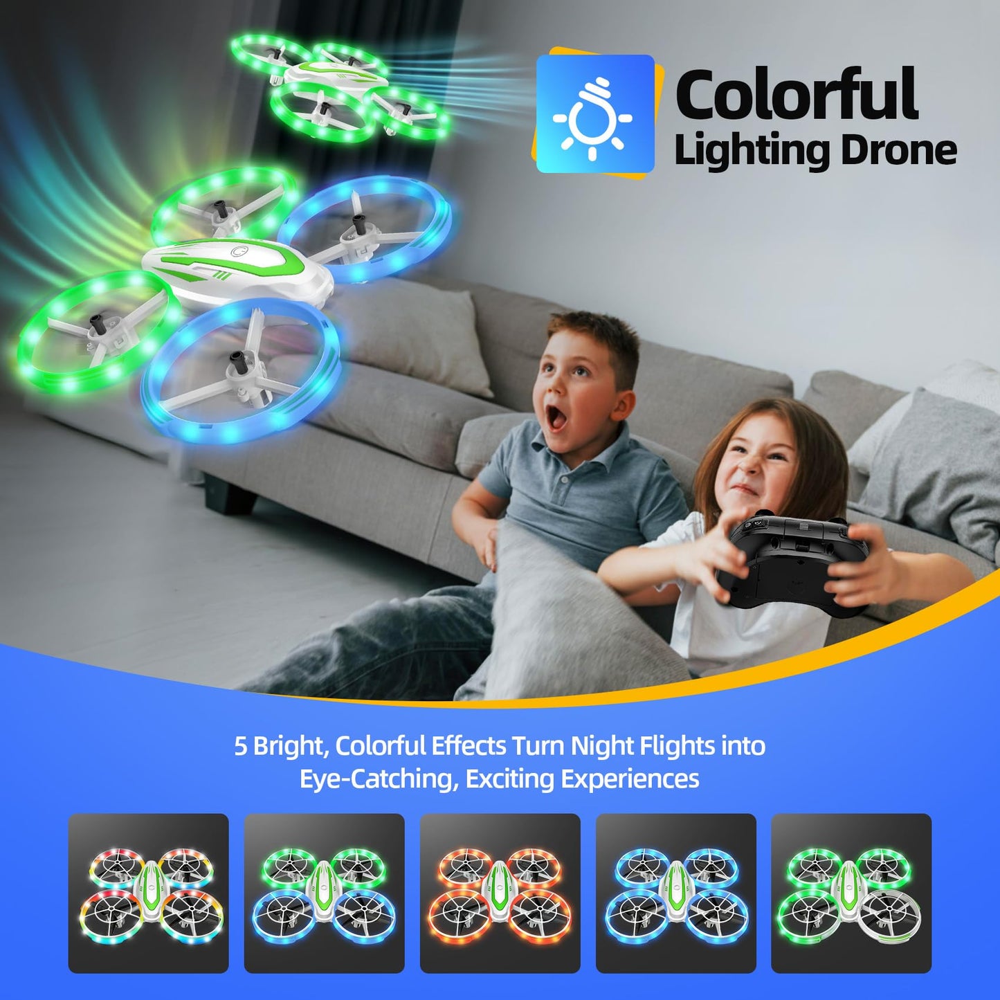 Mini Drone for Kids Beginners, RC Quadcopter Drone with Colorful Light, One Key Start, Altitude Hold, Headless Mode, 3D Flips, Indoor RC Helicopter Toy for Boys and Girls