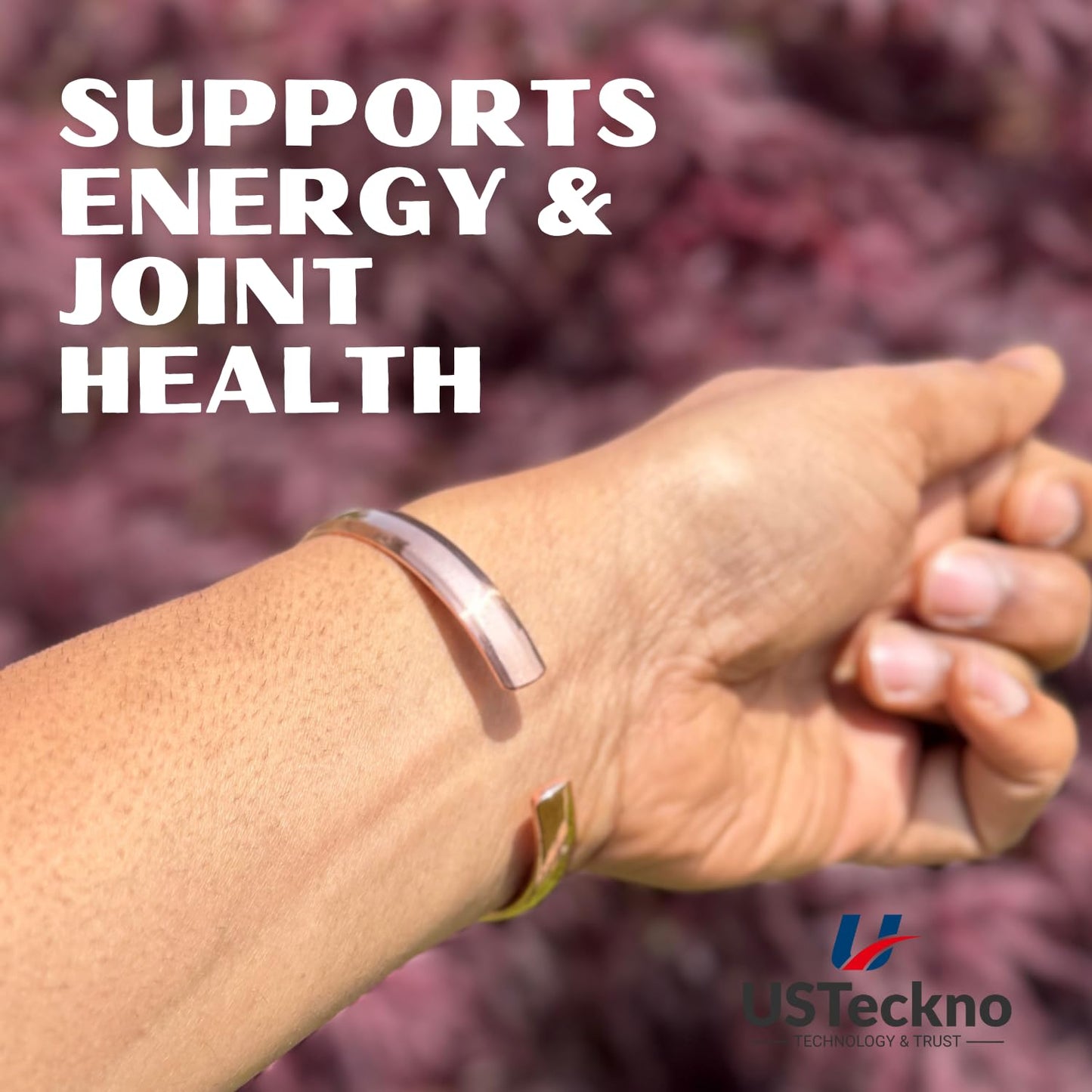 USTeckno Hand Forged 100% Pure Copper Bracelet. Made with Solid High Gauge Copper and Health benefits. Enhance your well-being in style