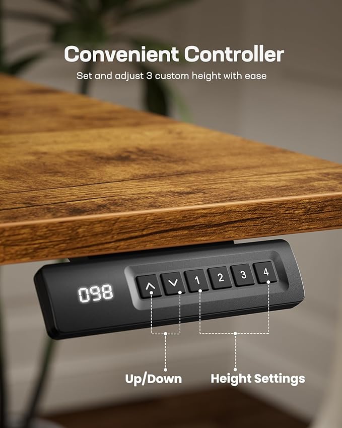 Marsail Standing Desk Adjustable Height Stand up Home Office Desk,‎ 48x24 Inch Electric Standing Computer Desk, with 4 Memory Presets, Headphone Hook,Cable Organizer, Rustic Brown