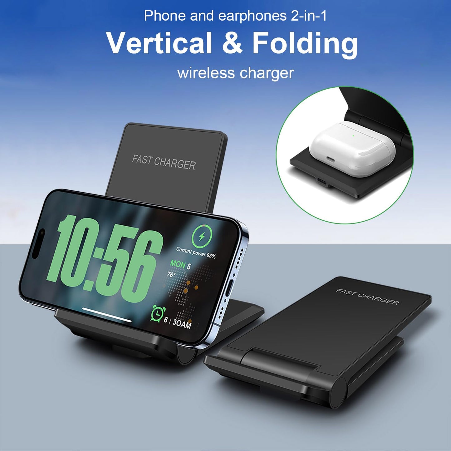 Wireless Charger 2 in 1, 20W Fast Wireless Charging Stand Station Foldable for iPhone 17 16 15 14 13 12 Pro Max/XS,Air Pods, for Samsung Galaxy S25/S24/S23/S22/S21/S20,Note20/10,Galaxy Buds