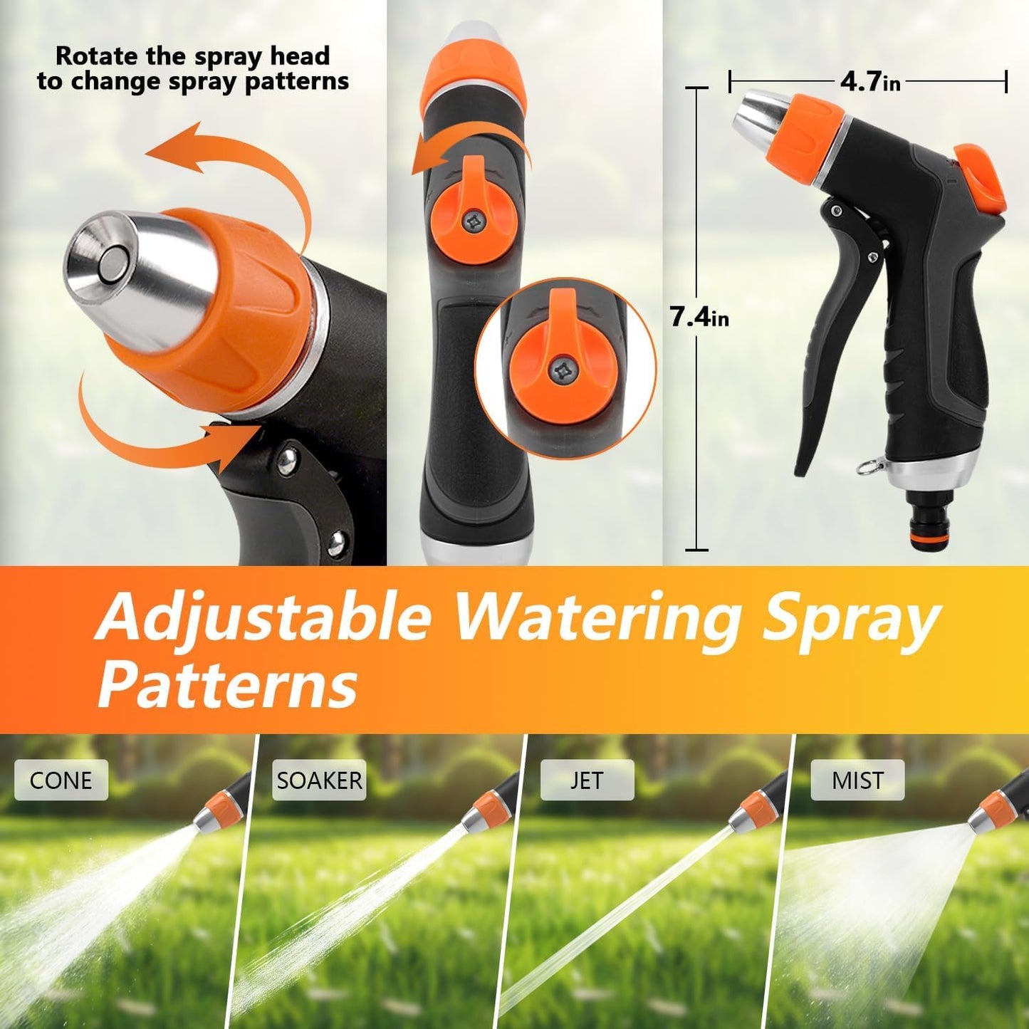 HOOFUN 2 Pack Garden Hose Nozzle: High Pressure Water Hose Sprayer with 10 & 2 Spray Patterns - Lightweight & Rust-Proof Handheld Spray Gun (Black)