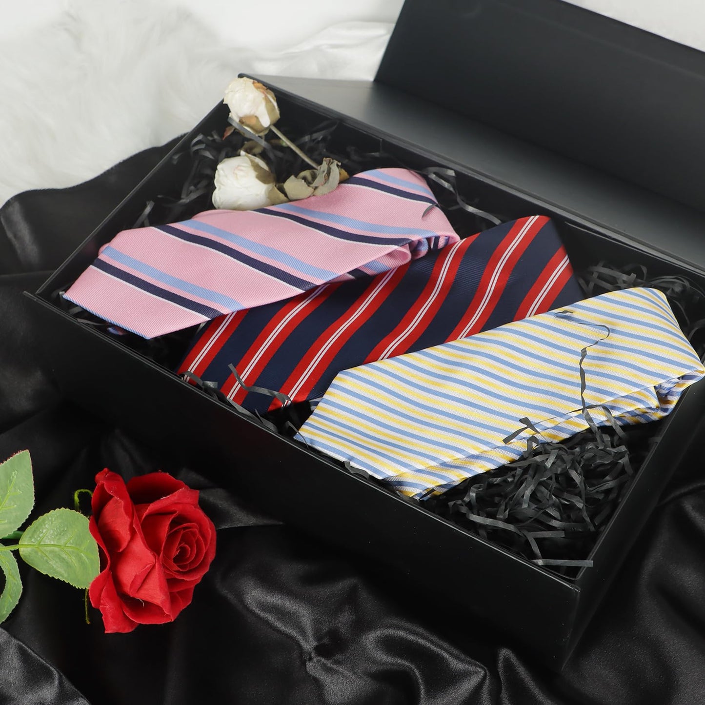 LFBOX Black Gift Box with Magnetic Lids 13.8x8.3x4.4 in, Large Bridesmaid Groomsman Proposal Boxes, Rectangle Storage Box 5 Pack