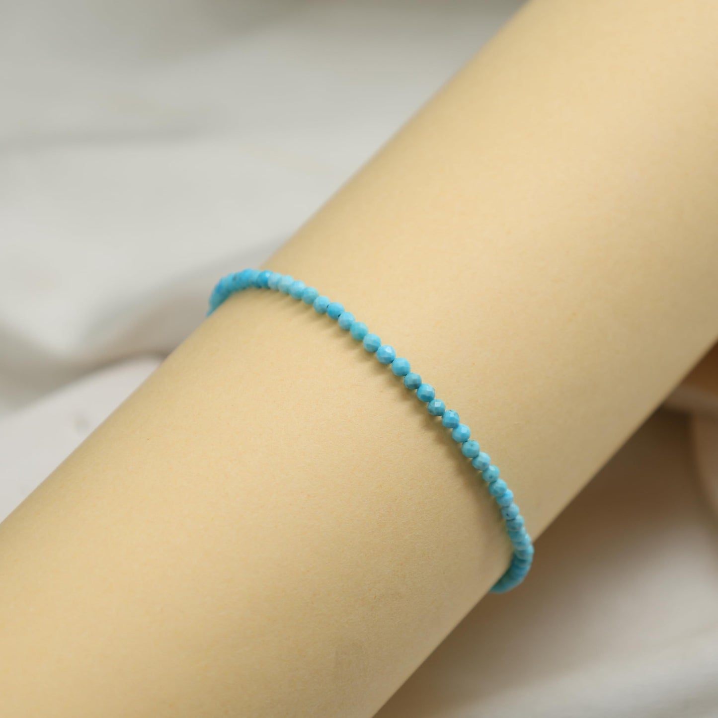 Gempires Turquoise Bracelet for Women | Dainty Handmade Gemstone Beads 2.5 mm | Minimalist Stacking Bracelet | Adjustable Lightweight Everyday Jewelry | Boho Blue Stone Gift for Her