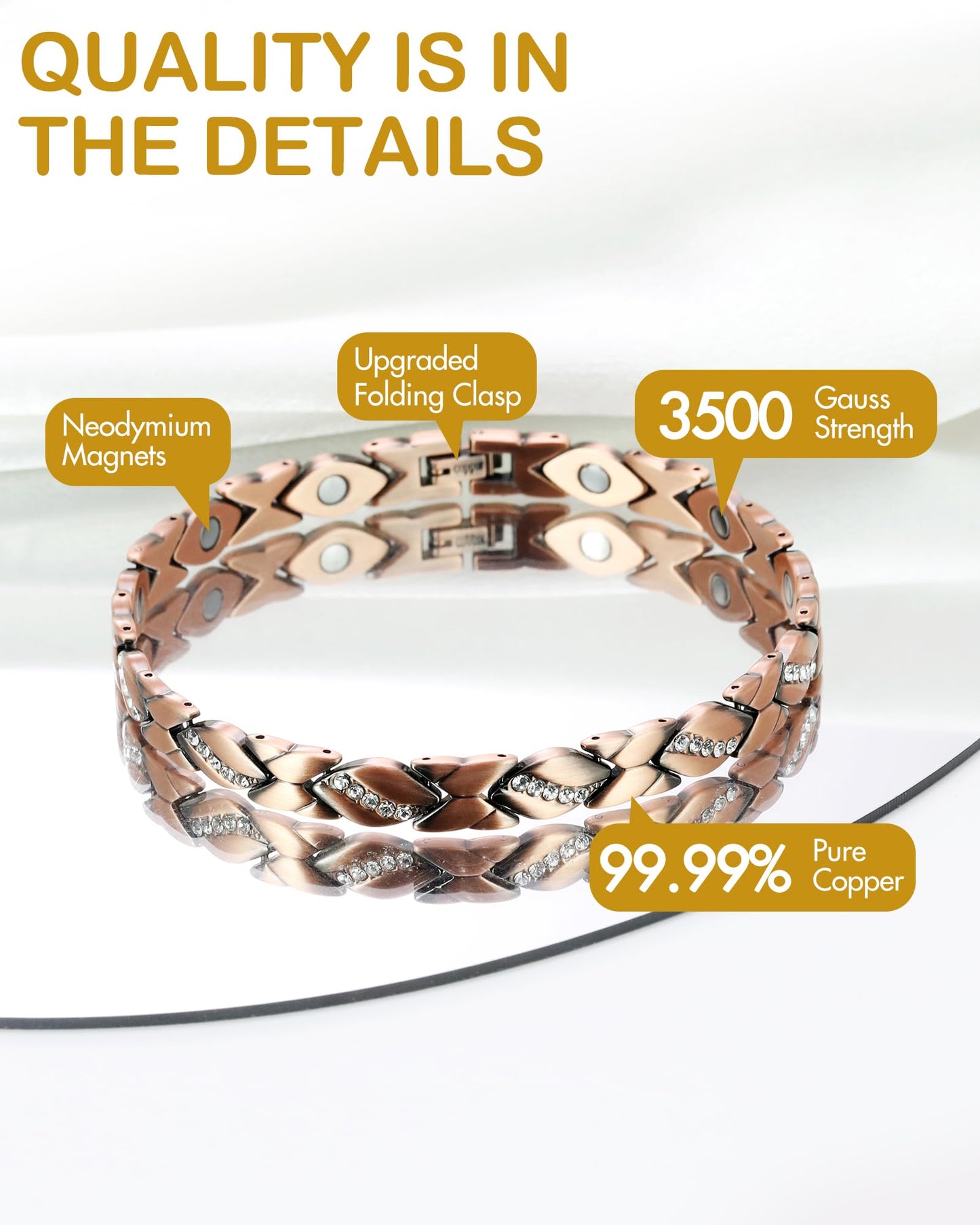 Feraco Copper Ankle Bracelet for Women, 99.99% Pure Copper Magnetic Anklet with 3500 Gauss Neodymium Magnet, Adjustable Jewelry (X Shape with Crystals)