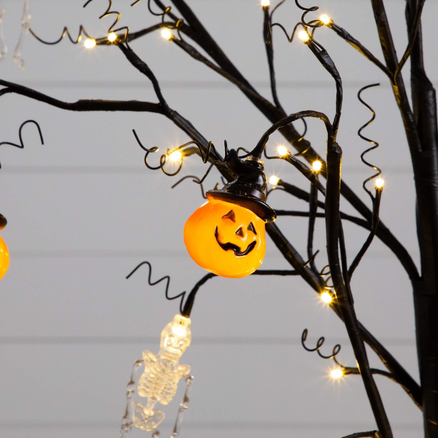 Nearly Natural 5ft Pre-Lit Halloween Pumpkins and Skulls Ornament Tree with 72 Warm White LED Lights