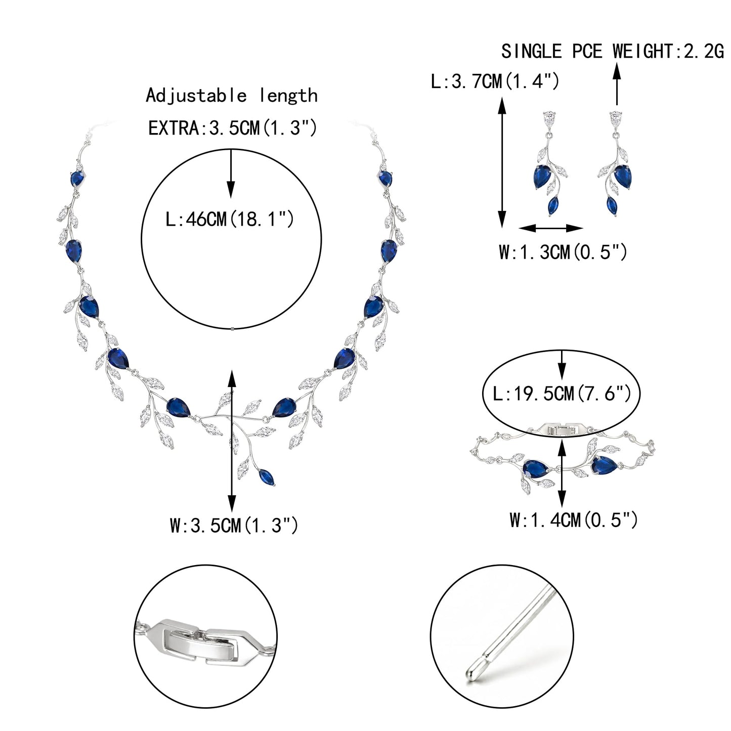 EVER FAITH Teardrop Wedding Bridal Jewelry Set for Brides Sparkly Sapphire Blue CZ Pear-Shaped September Birthstone Necklace Earrings Bracelet Sets for Prom
