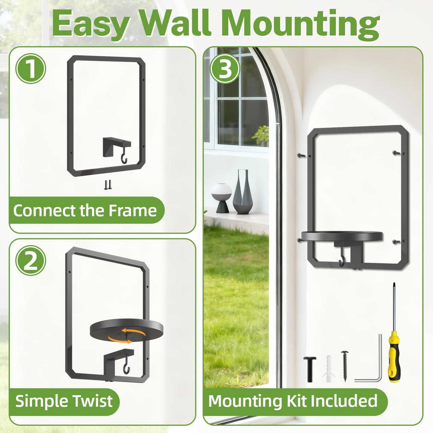 iDavosic.ly Wall Plant Picture Frame Holder Set of 2 for Indoor, Metal Stand with Hanging Hooks, Floating Flower Display Decor, Space Saving & Easy to Assemble (Pots/Chains/Plants Not Included)