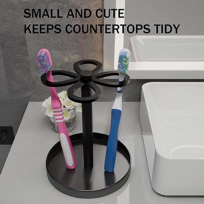 Metal Toothbrush Holders for Bathroom with 4 Slot Black Tooth Brush Holder Stand Countertop Organizer for Family Black