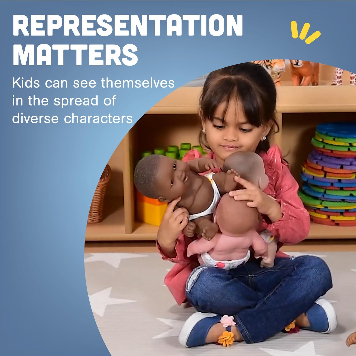 Constructive Playthings 10 Inch Huggable Multi-Cultural Baby Dolls, Multi-Ethnic Social Emotional Learning Toys for Kids, Set of 4