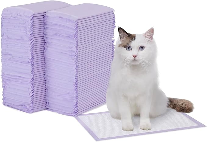 Cat Litter Pee Pads, Super Absorbent, Odor Control with Lemon Scent, Disposable, Universal Fit for Multi Cat Litter Box, Purple and White, 40-Pack