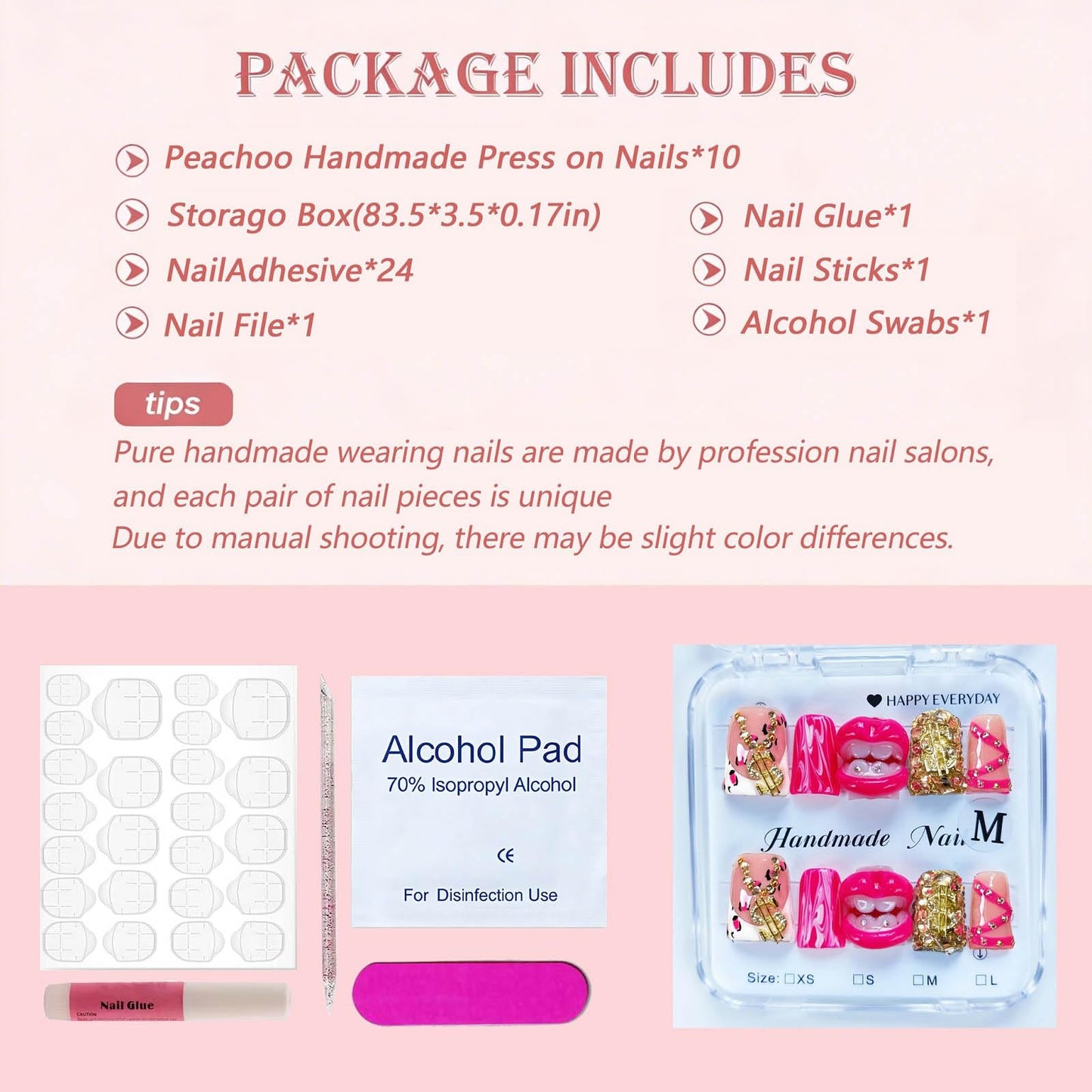 Short Handmade Press on Nails Duck Nail Tips,Thick 3D Floral Reusable Fake Nails Hand Made Acrylic Nails for Women 10pcs (Size M）
