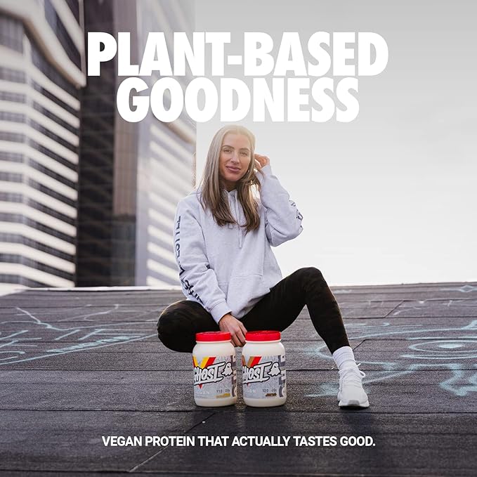 GHOST Vegan Protein Powder, Pancake Batter – 2lb, 20g of Protein- Plant-Based Pea & Organic Pumpkin Protein - ­Post Workout & Nutrition Shakes, Smoothies, & Baking - Soy & Gluten-Free