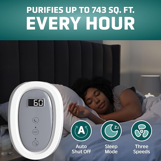 GermGuardian Home Air Purifiers, HEPA Air Purifiers for Home, UV C Light, Air Quality Sensor, HEPA Pure Filter, Covers 743 Sq.Ft, White AC4880W
