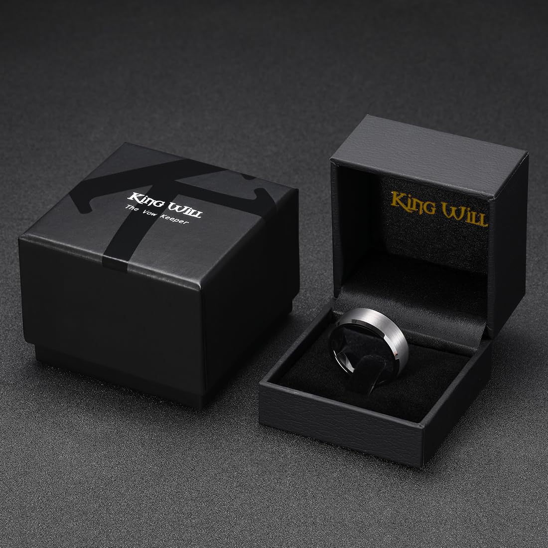 King Will Gunmetal Gray 8mm Basic Wedding Ring For Men with Brushed Matte Surface Beveled Polished Edge Comfort Fit Size 9.5