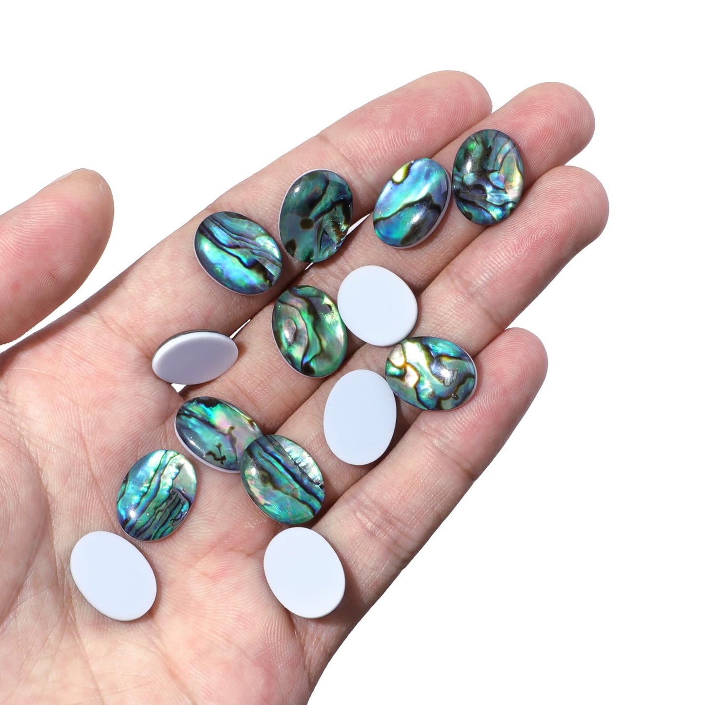 TUMBEELLUWA 10 Pcs Abalone Shell Oval Beads for Jewelry Making 12 x 16 mm, No Hole Beads Flat Back Cabochons for Crafts DIY Decoration
