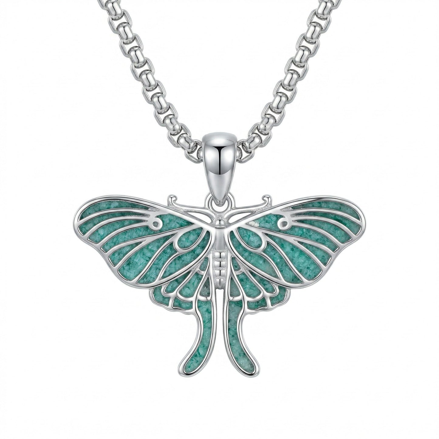 HKPATOP Turquoise Moth Necklace 925 Sterling Silver Moth Pendant Nature Insect Jewelry Gift for Women