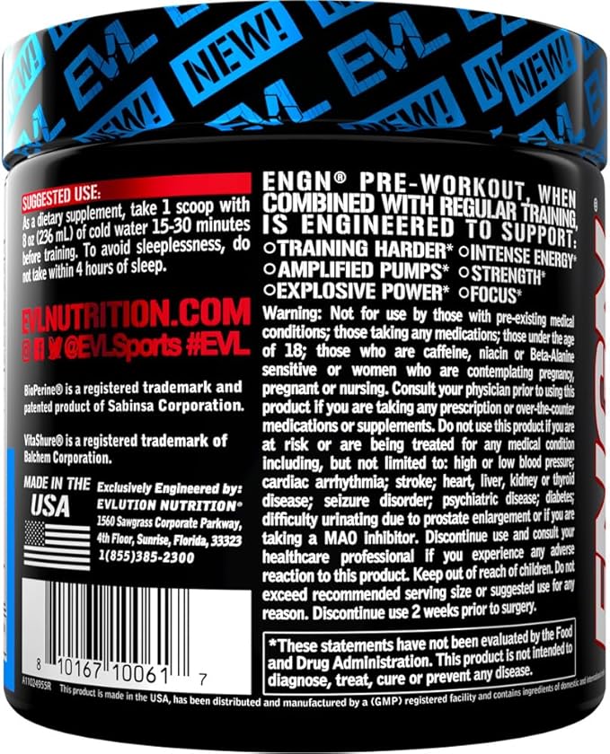Evlution EVL Intense Pre Workout with Creatine - ENGN Energizing Pre Workout for Men Powder Drink for Lasting Energy Focus and Recovery - with Beta Alanine Caffeine and L Theanine - Rocket Pop