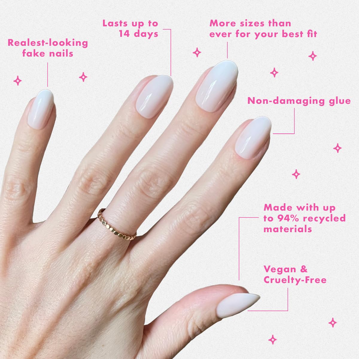 Olive & June Minimalist Instant Mani Press On Nails (Glue) | 42 Fake Nails, 21 Sizes | Non-Toxic, Long-Lasting Barely-There Look | Salon-Quality at Home | Medium, Oval | Pure White Syrup Gradient
